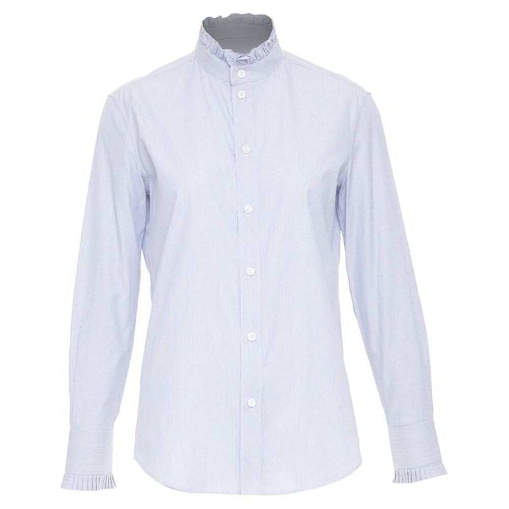 Celine Striped Ruffle Mock Neck Shirt